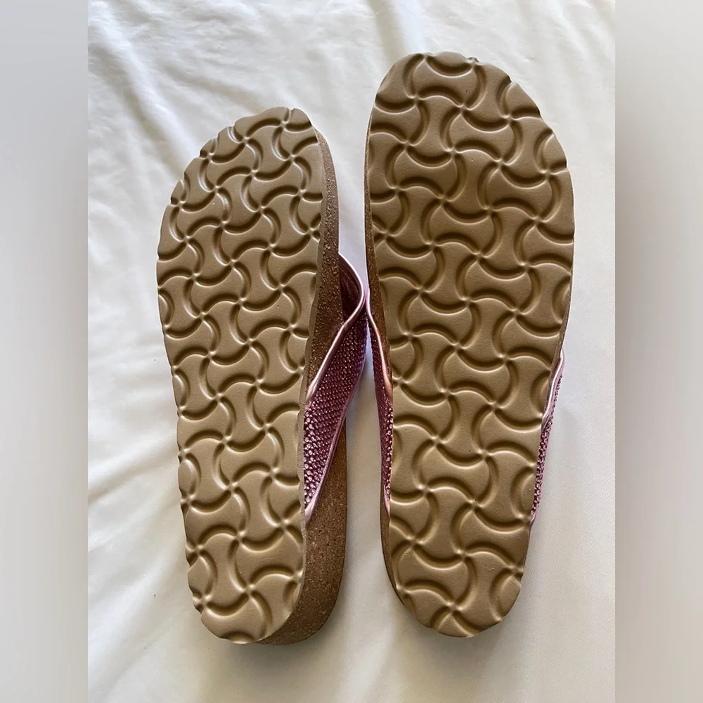 Metallic Pink, Shimmery Italian Shoemakers Cork Wedge Thong Sandals 1.5” H NWOT